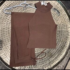 crescent brown sweater and pant set